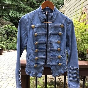 Free People Fitted Military Denim Jacket Sz XS